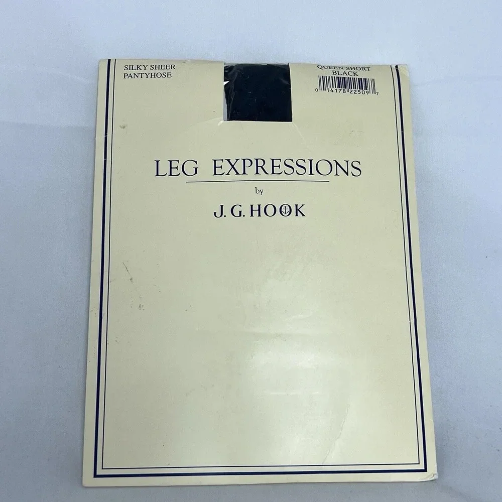 Vintage J.G. Hook Leg Expressions Silky Sheer Black Pantyhose Size‎ Queen Short